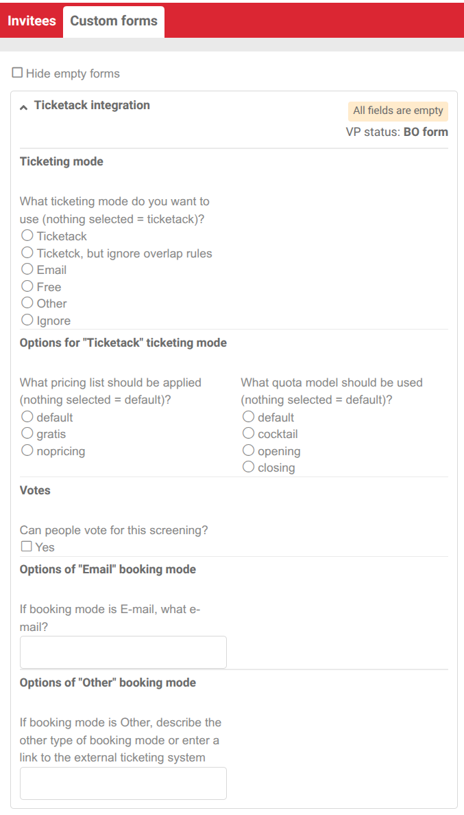 Custom form Ticketack dans Eventival