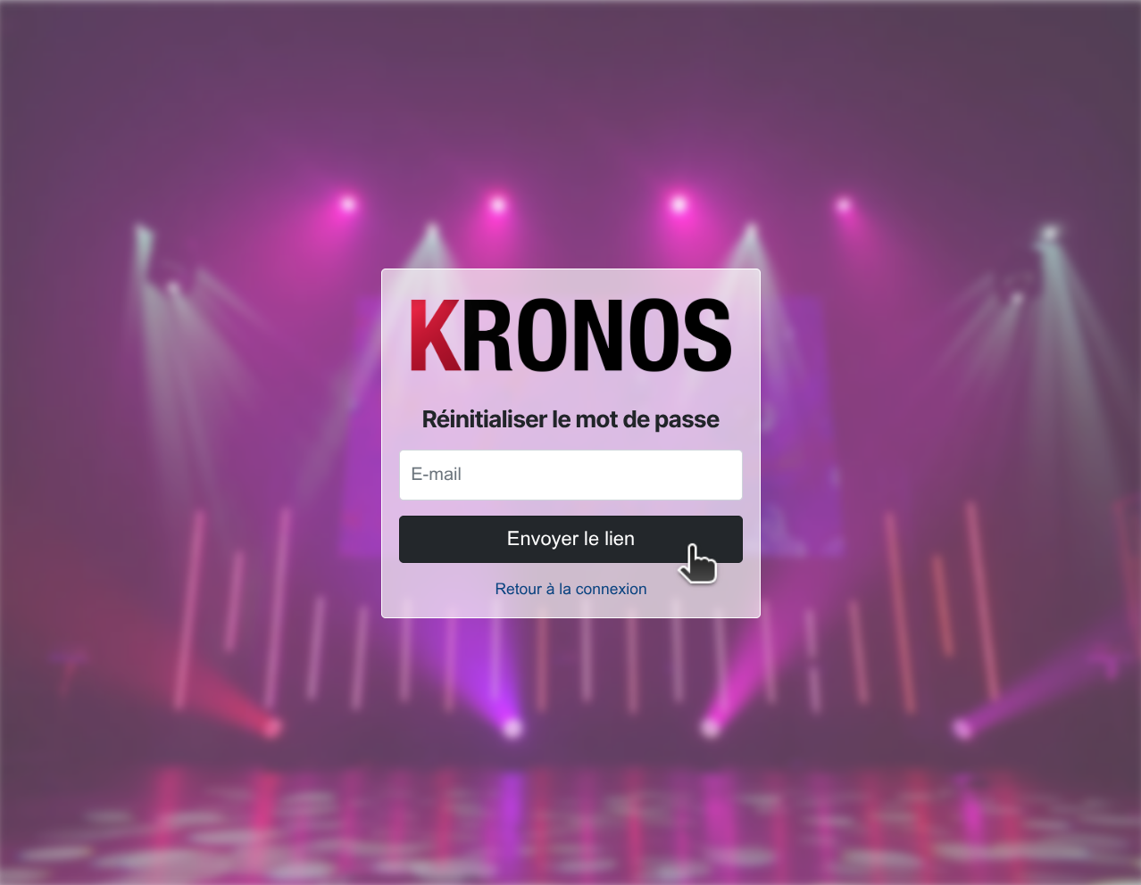 Écran de demande de réinitialisation du mot de passe dans Kronos.